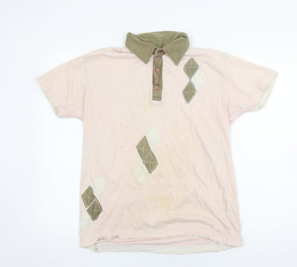 Urban Vintage Beige Argyle Polo M Unisex Cotton Casual
