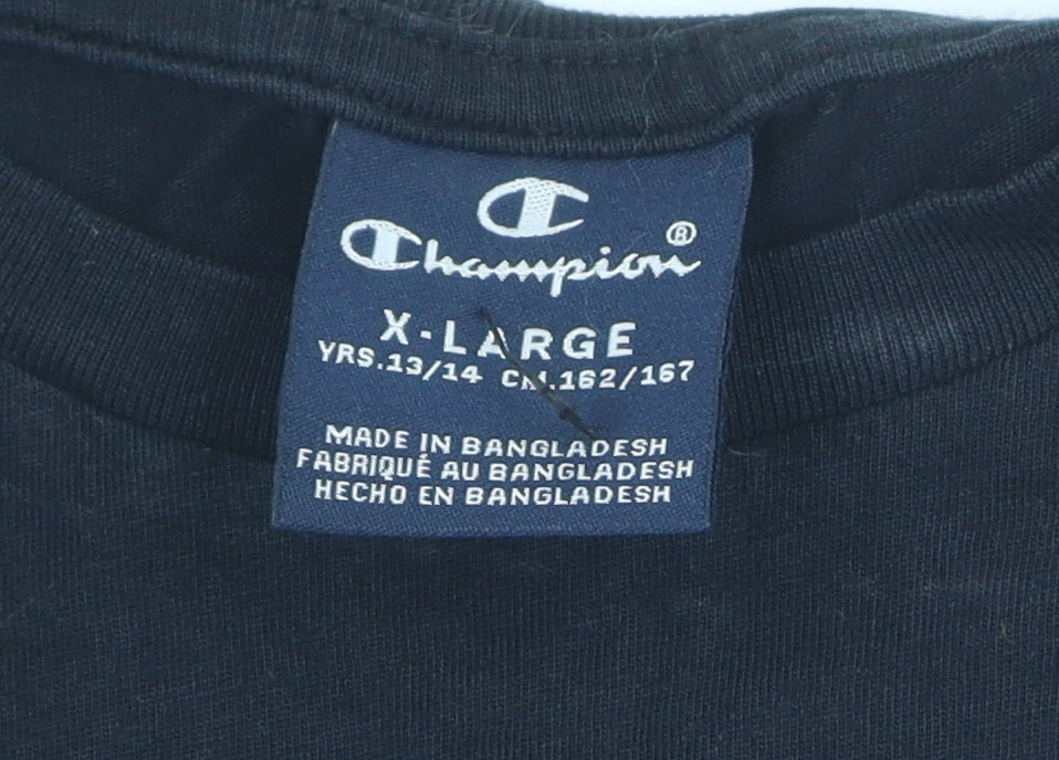 Champion Boys Black Casual T-Shirt, 13-14 Years, Logo Accent
