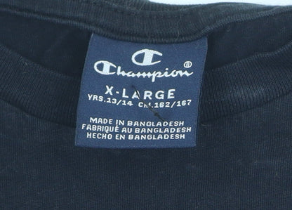 Champion Boys Black Casual T-Shirt, 13-14 Years, Logo Accent
