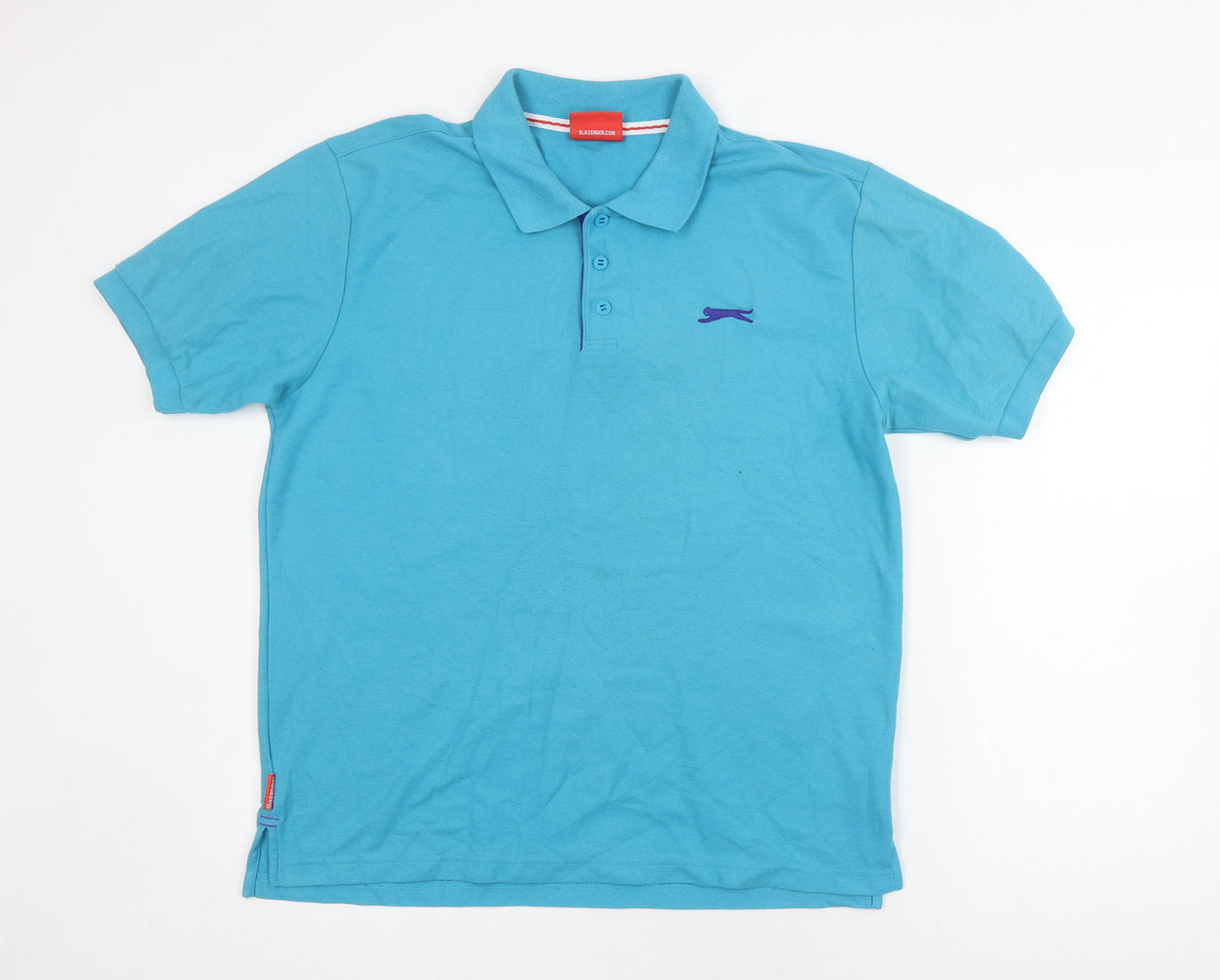 Slazenger Men's Blue Polo Shirt L Solid Collared Logo