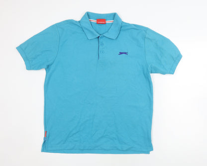 Slazenger Men's Blue Polo Shirt L Solid Collared Logo