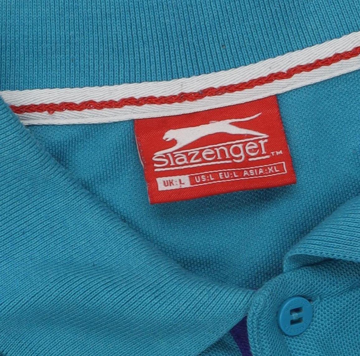 Slazenger Men's Blue Polo Shirt L Solid Collared Logo