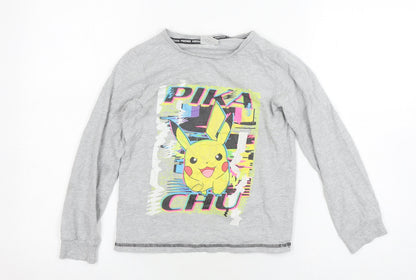 Tu Boys Grey Pikachu Long Sleeve T-Shirt 10-11 Years