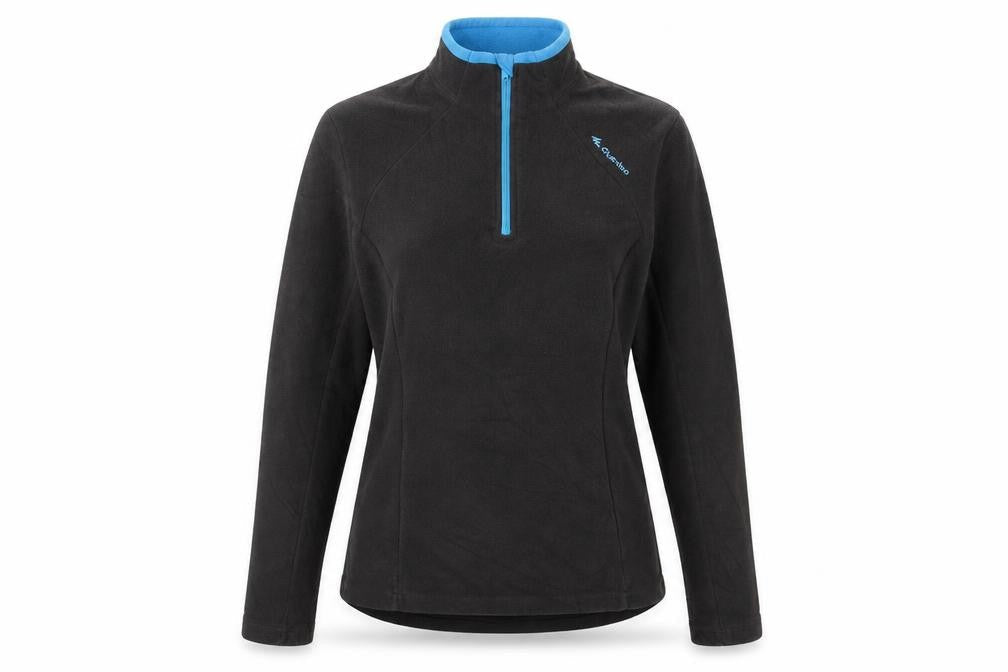 Front view of Decathlon unisex black pullover fleece sweatshirt, size 10