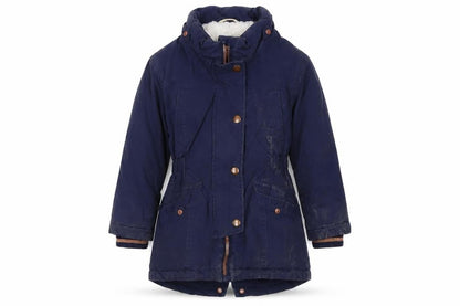 Front view of John Lewis girls’ blue parka jacket 5 years