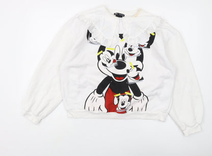 Zara Women’s White Disney Sweatshirt S Ruffle Accents