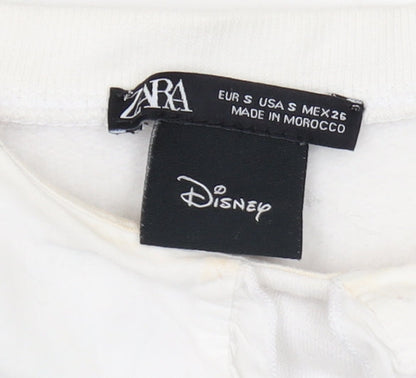 Zara Women’s White Disney Sweatshirt S Ruffle Accents