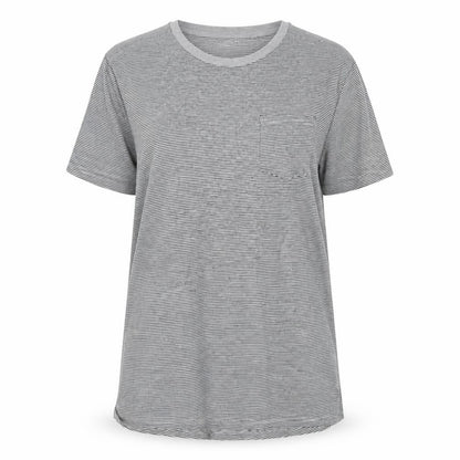 Front view of Next unisex kids grey striped t-shirt 16 years basic tee