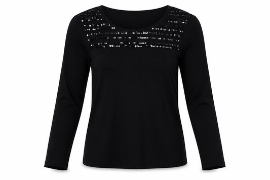 Viyella Women's Black 3/4 Sleeve Sequin Blouse - Petites S