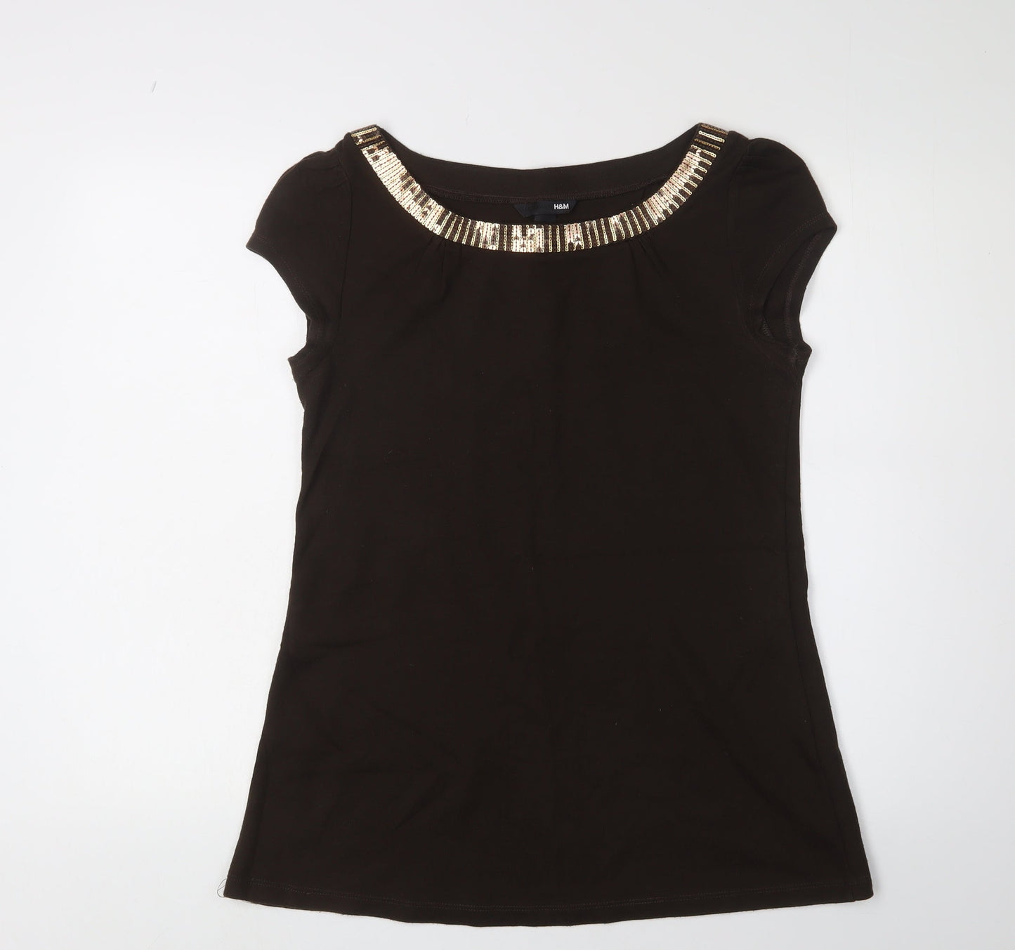 H&M Women's Black Sequin T-Shirt Size 14 Regular Fit