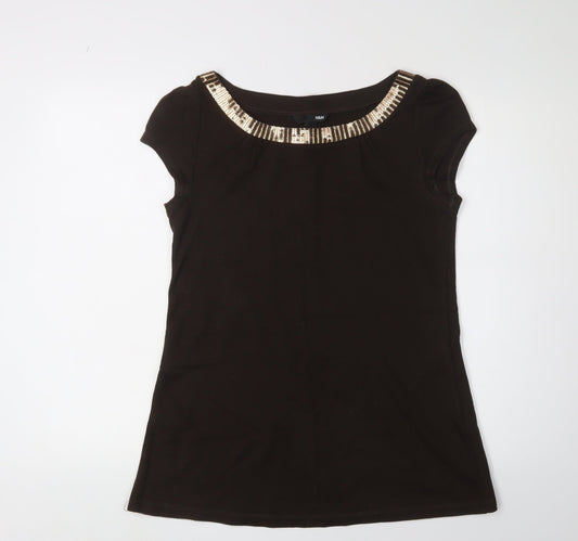 H&M Women's Black Sequin T-Shirt Size 14 Regular Fit