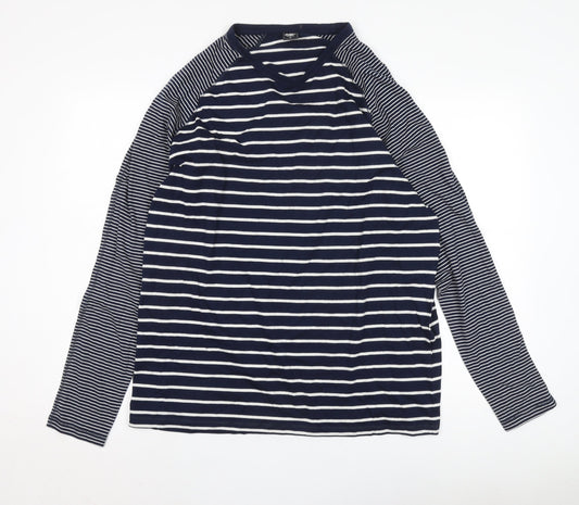 Cotton Traders Unisex Blue Striped XL V-Neck T-Shirt