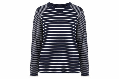 Cotton Traders Unisex Blue Striped XL V-Neck T-Shirt