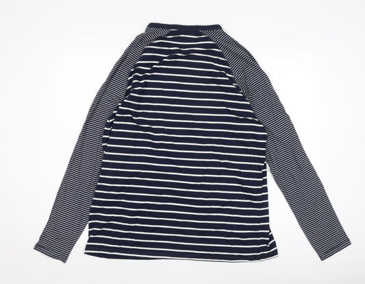 Cotton Traders Unisex Blue Striped XL V-Neck T-Shirt