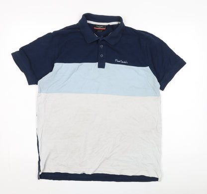 Pierre Cardin Men's Blue Colourblock Polo, Size L