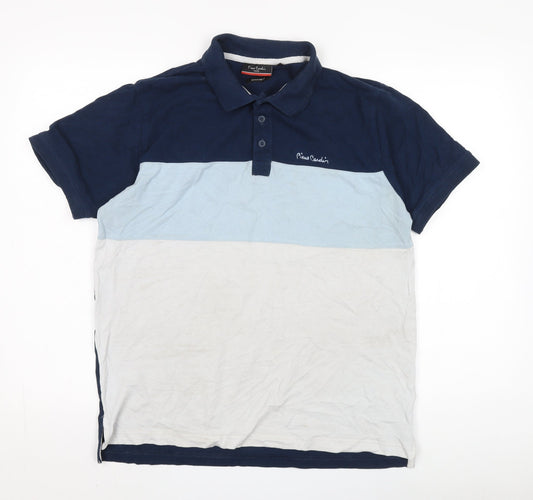 Pierre Cardin Men's Blue Colourblock Polo, Size L