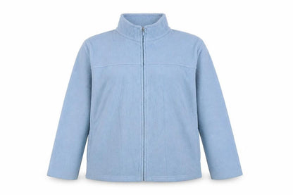 Front view of EWM Women's Blue Basic Jacket, size 14, with Full Zip