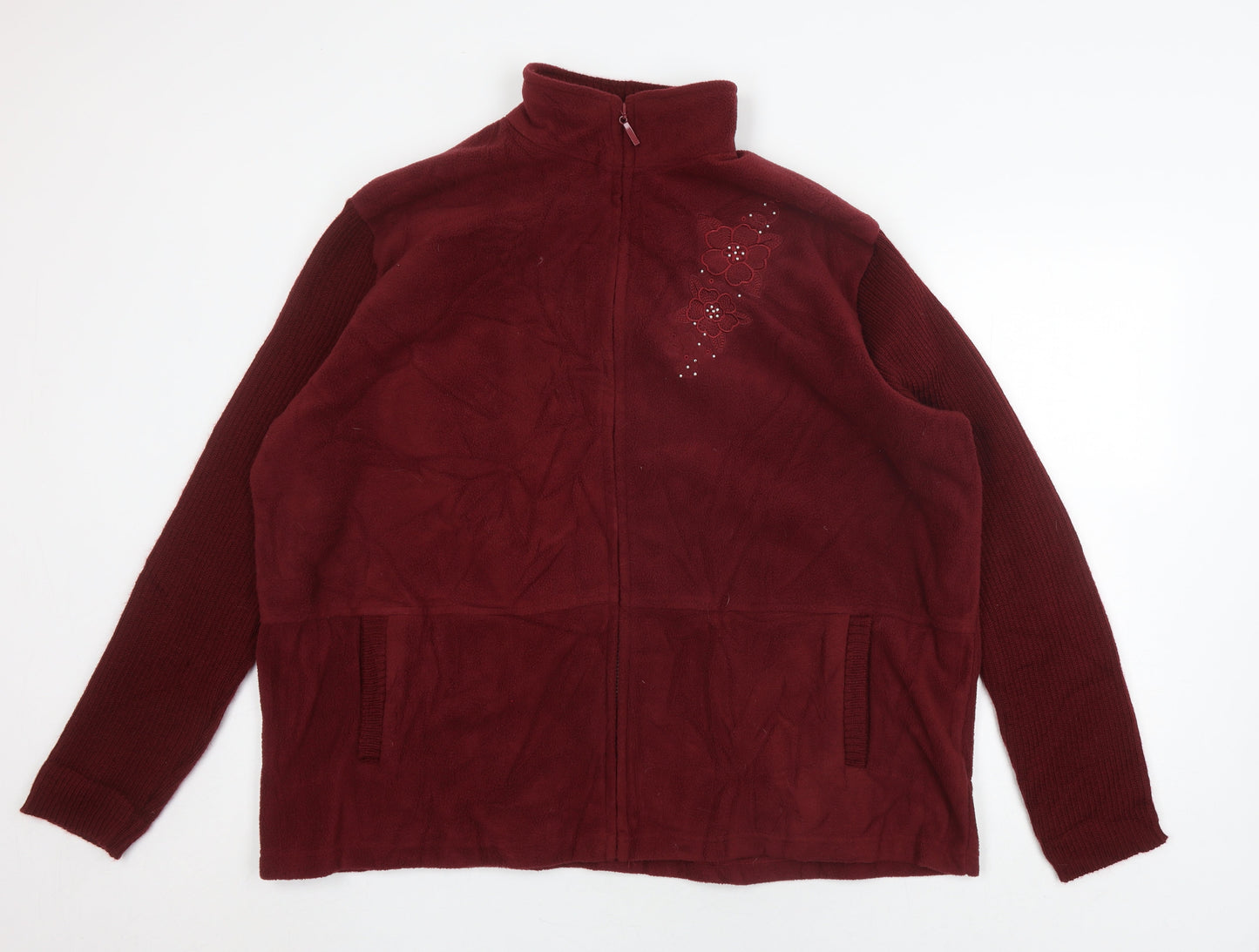 Womens UK Size 3XL Pure & Natural Red Full Zip Jumper