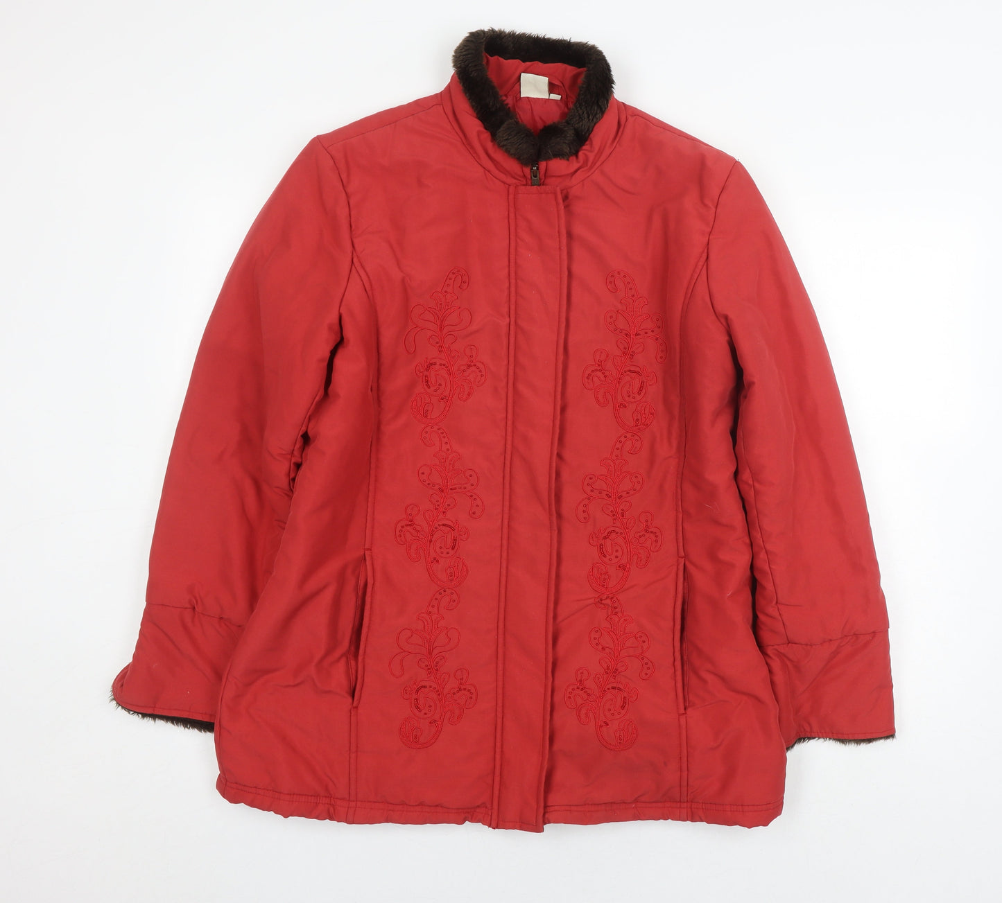 Cotton Traders Women's Red Zip Coat - Size 14