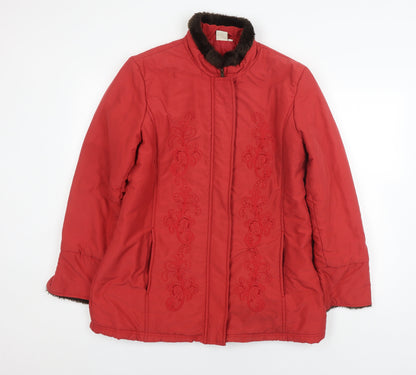 Cotton Traders Women's Red Zip Coat - Size 14