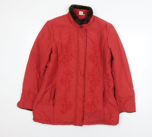 Cotton Traders Women's Red Zip Coat - Size 14
