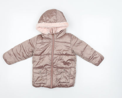 Next Girls Brown Puffer Jacket Size 18 Hooded Winter Coat
