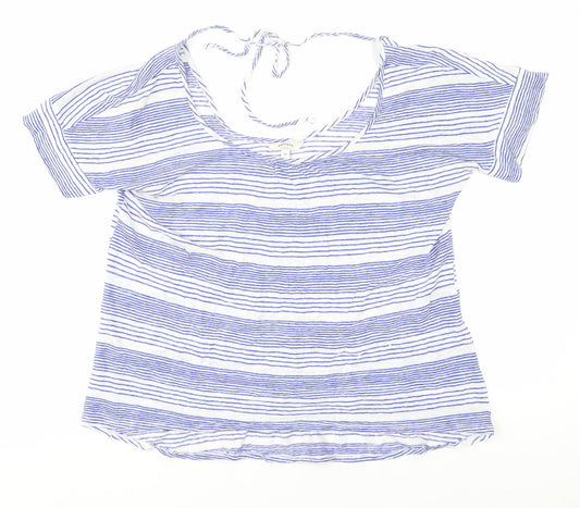 FatFace Women's Blue Striped Linen T-Shirt Size 10