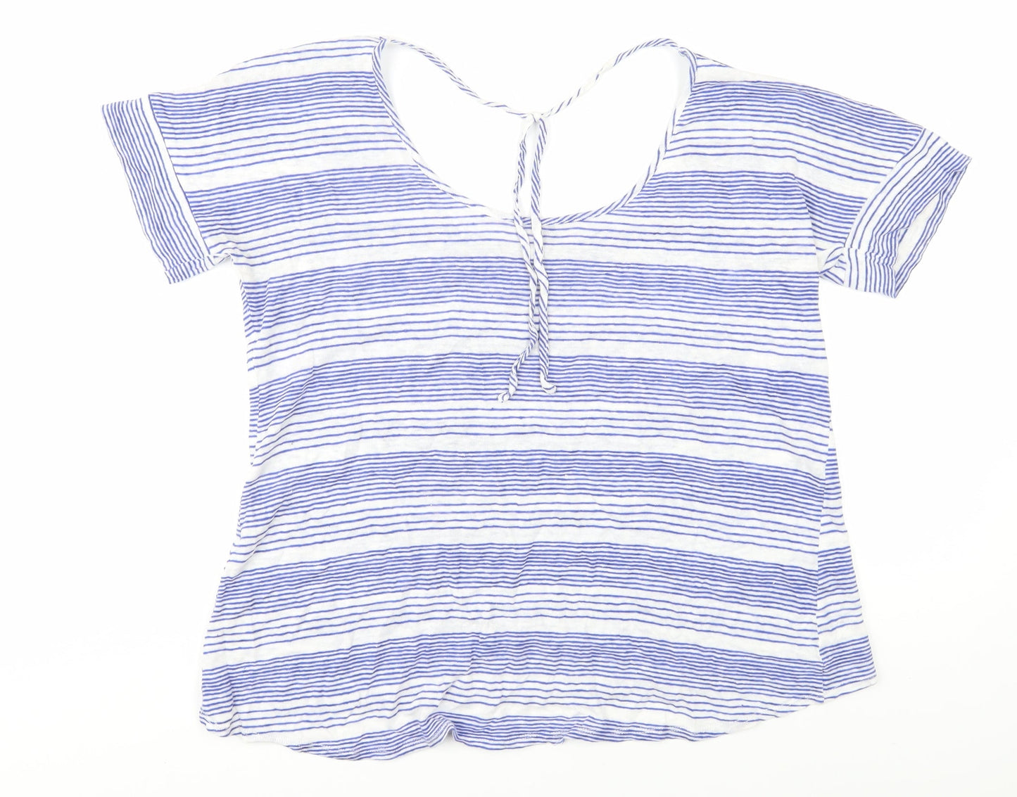 FatFace Women's Blue Striped Linen T-Shirt Size 10