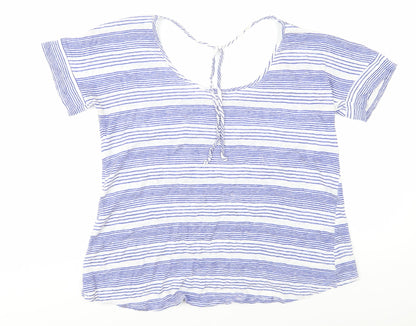 FatFace Women's Blue Striped Linen T-Shirt Size 10