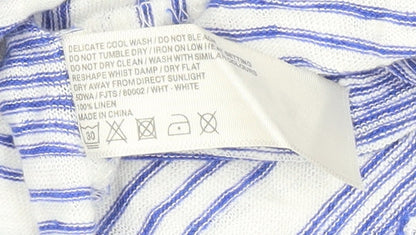 FatFace Women's Blue Striped Linen T-Shirt Size 10