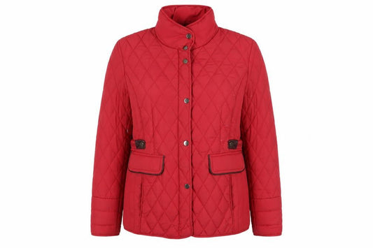 Front view of Charlotte West Women's Red Quilted Jacket, size 16