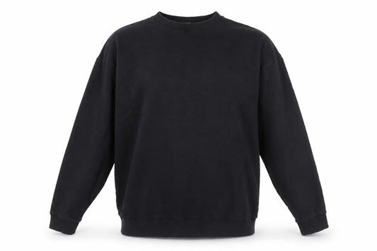 Front view of ASOS unisex black pullover sweatshirt, m, crew neck