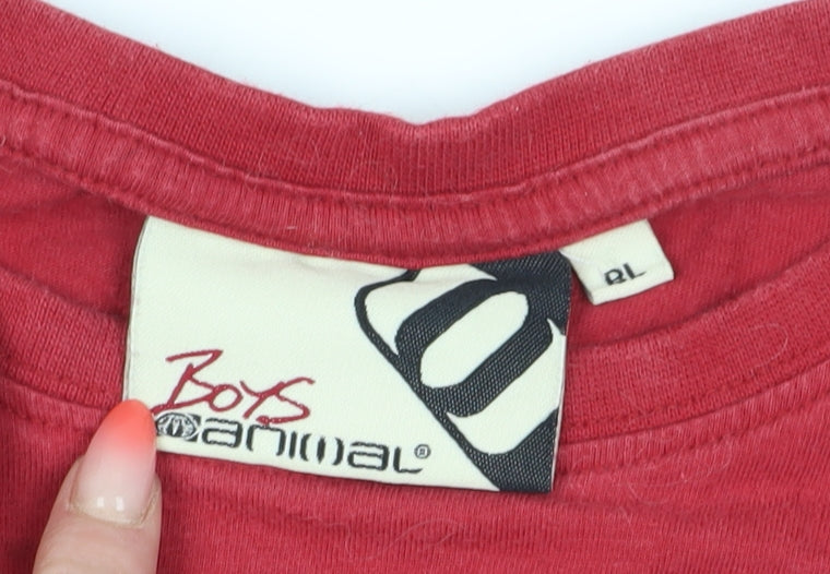 Animal Boys Red Long Sleeve T-Shirt, L, Graphic Logo