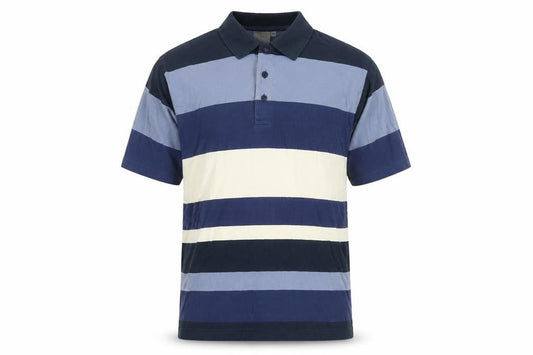 Front view of Casual Club Men's Blue Striped Polo Shirt -, size M