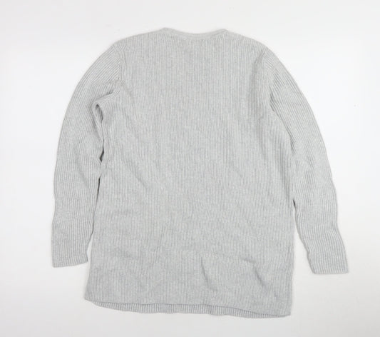 Lands End Grey Cotton V-Neck Women's Jumper, M