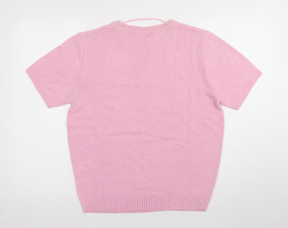 Damart Women's Pink Henley Crew Neck Jumper M