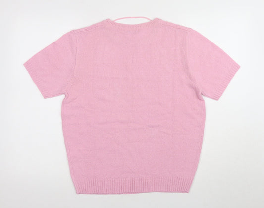 Damart Women's Pink Henley Crew Neck Jumper M