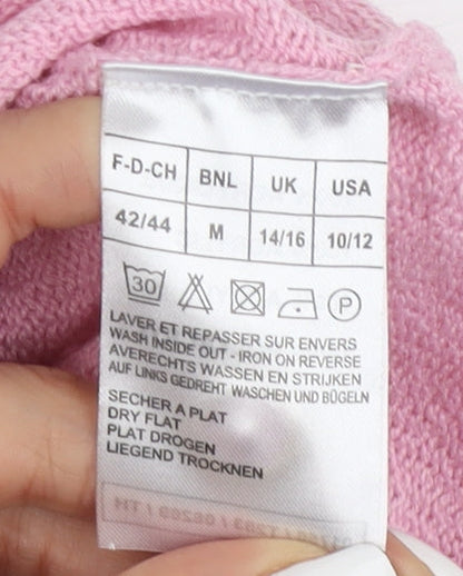 Damart Women's Pink Henley Crew Neck Jumper M