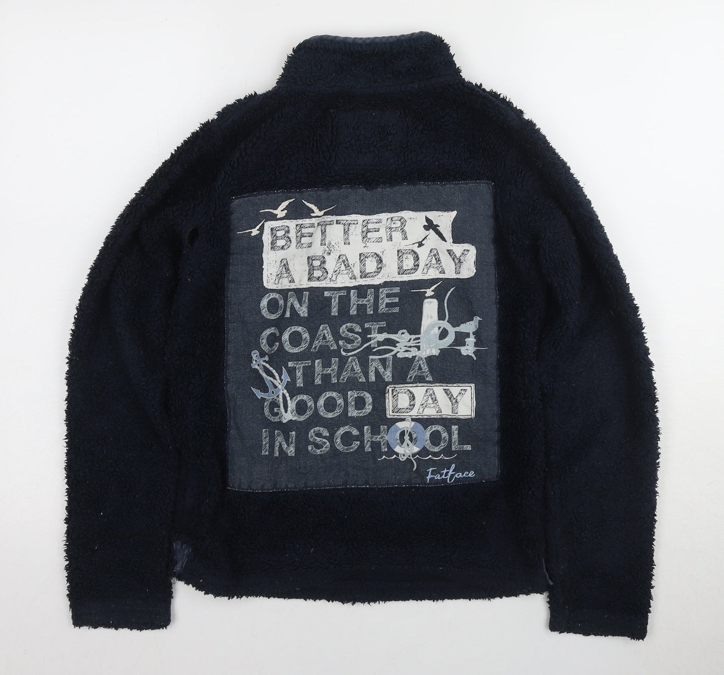 FatFace Boys Black Graphic Print Henley Sweatshirt 12-13 Years