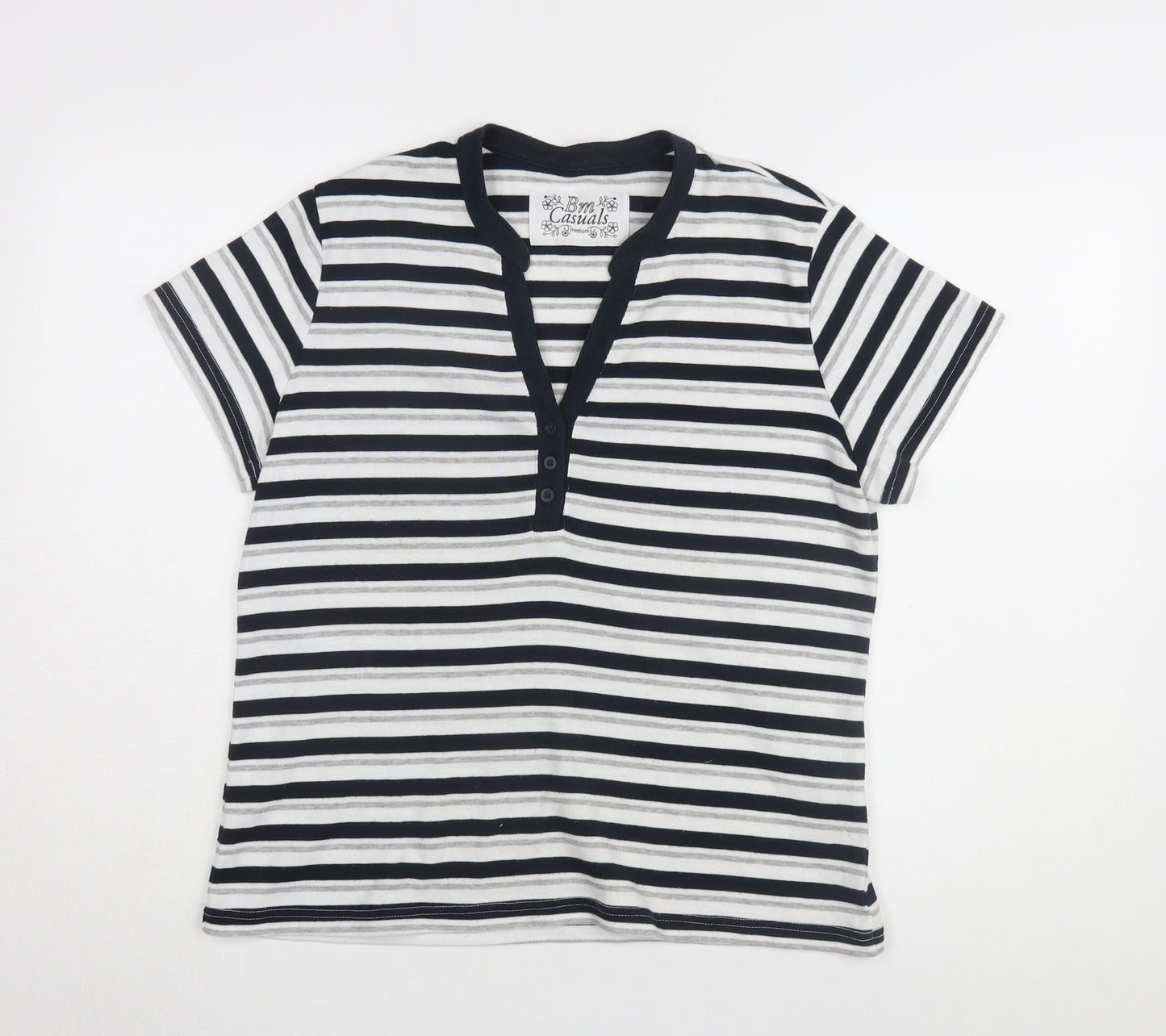 Bm Casuals Women's Black Striped T-Shirt Medium