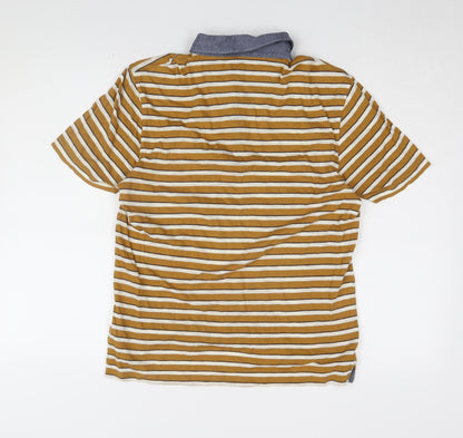 Marks and Spencer Men's Brown Striped Polo Shirt S