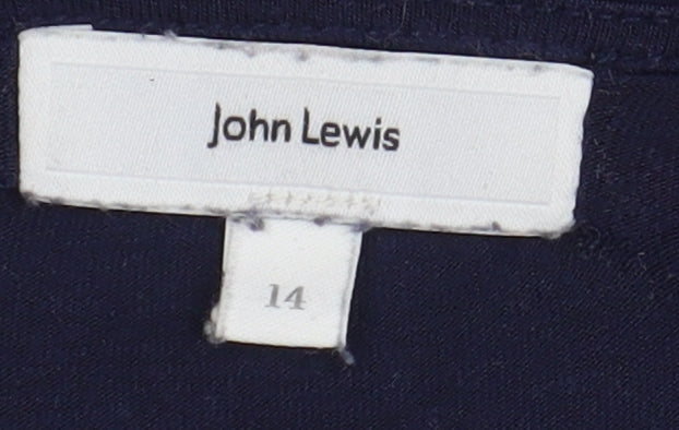 John Lewis Blue Long Sleeve Blouse Women Size 14 Crochet V-Neck