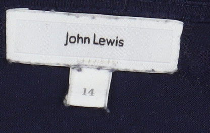 John Lewis Blue Long Sleeve Blouse Women Size 14 Crochet V-Neck