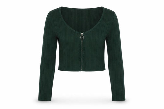 Front view of Cooperative Women's Green Cropped Zip Top, size M