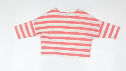New Look Girls Pink Striped Cropped T-Shirt, Size 10-11 Years
