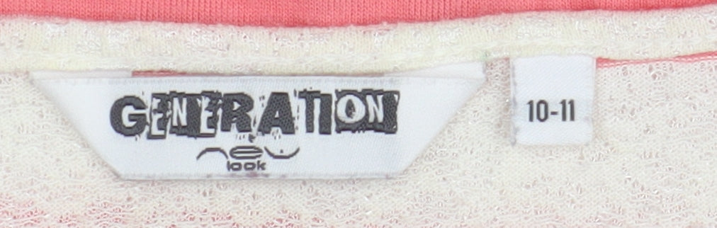 New Look Girls Pink Striped Cropped T-Shirt, Size 10-11 Years