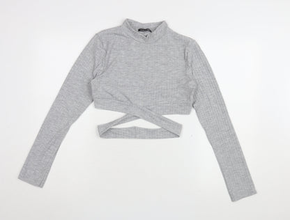 Boohoo Women's Grey Cropped T-Shirt Size 14 Slim Fit