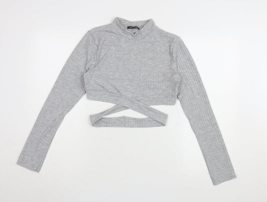 Boohoo Women's Grey Cropped T-Shirt Size 14 Slim Fit