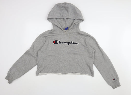 Additional front view of Champion unisex grey pullover hoodie l cotton