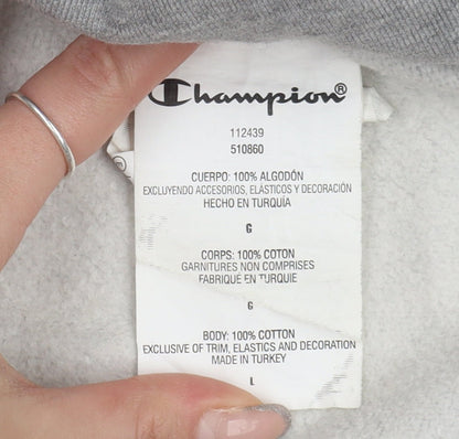 Champion Unisex Grey Pullover Hoodie L Cotton